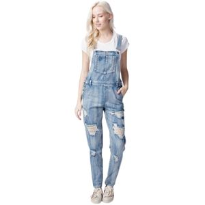 Honey Punch Light Blue Distressed Denim Overalls Jumpsuit